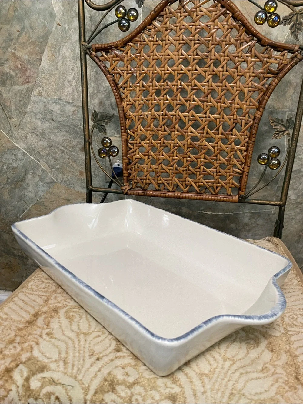 Mr. food blue Harbor Ceramic lasagna rectangular baking dish handles rare